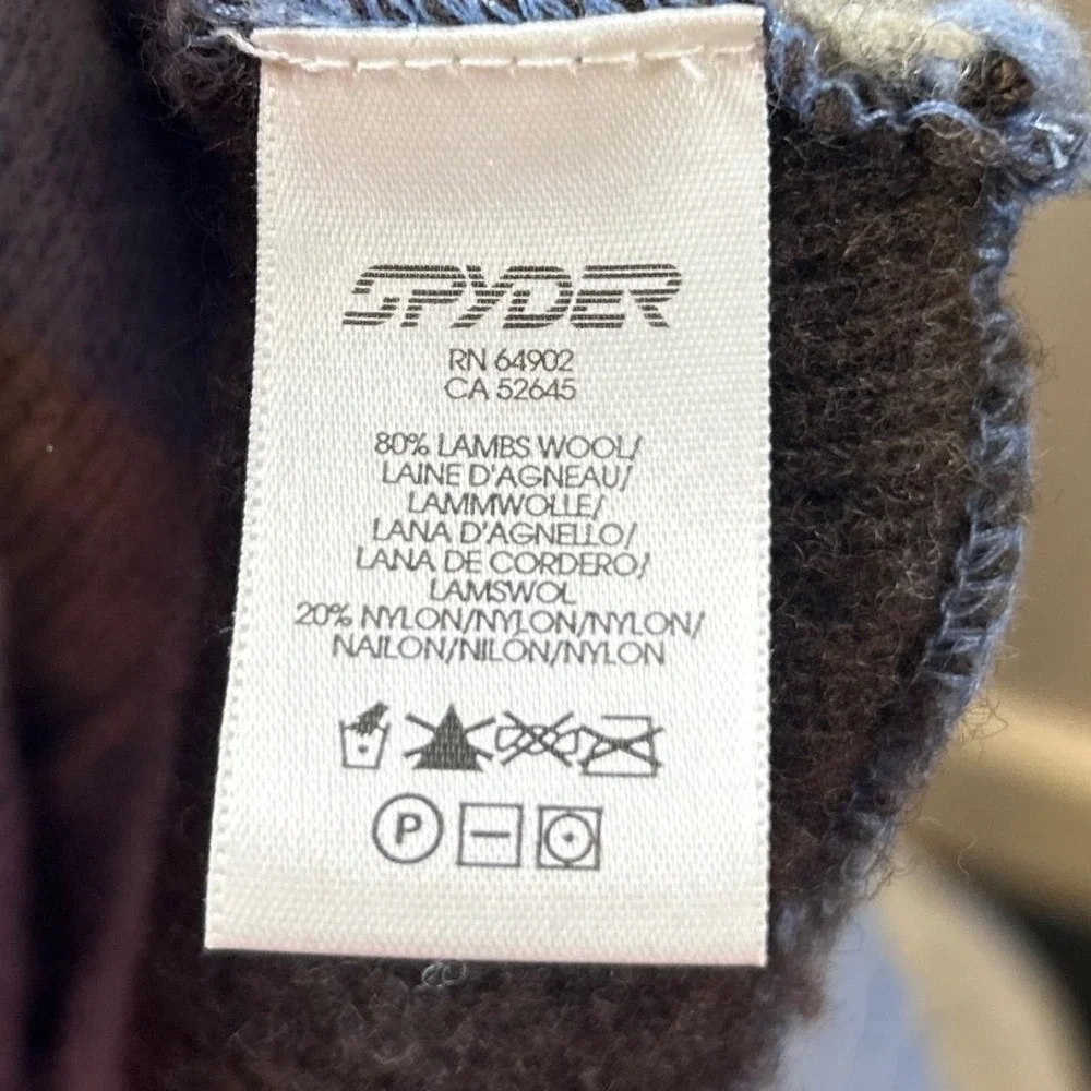 Spyder Mens Large Lambswool Blend Striped Crewneck Sweater Blue Grey Raglan